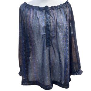 American Eagle Sheer Peasant Blouse Boho Romantic Geometric Layering Size L